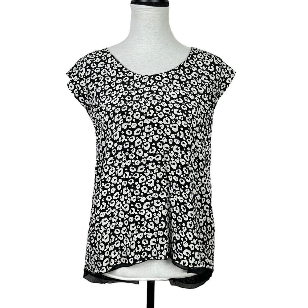 Rebecca Taylor | Black & White Animal Leopard Printed Open Back 100% Silk Blouse